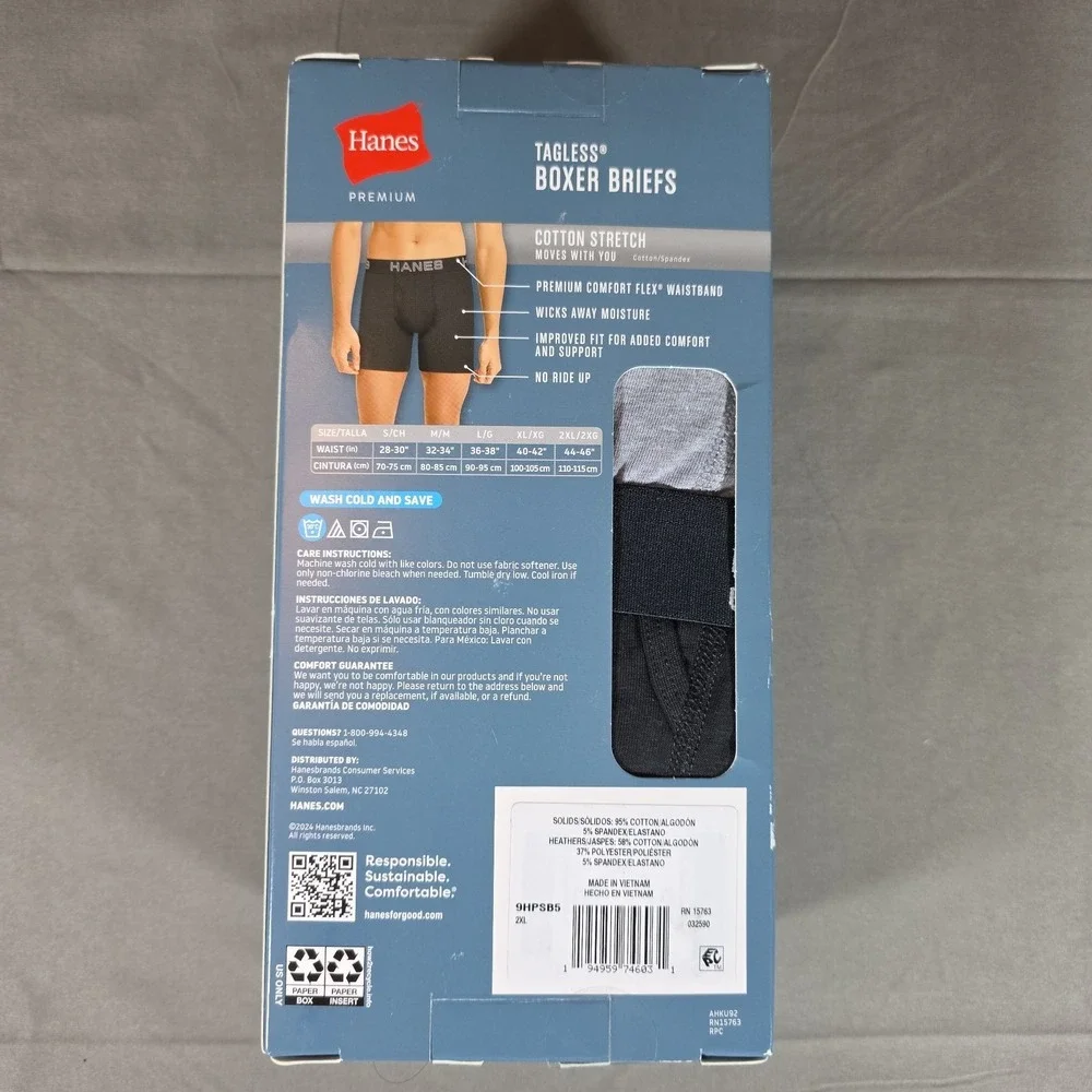 Hanes Premium Boxer Briefs Mens XXL 44-46 Multicolor Dark 5 Pack Tagless Stretch